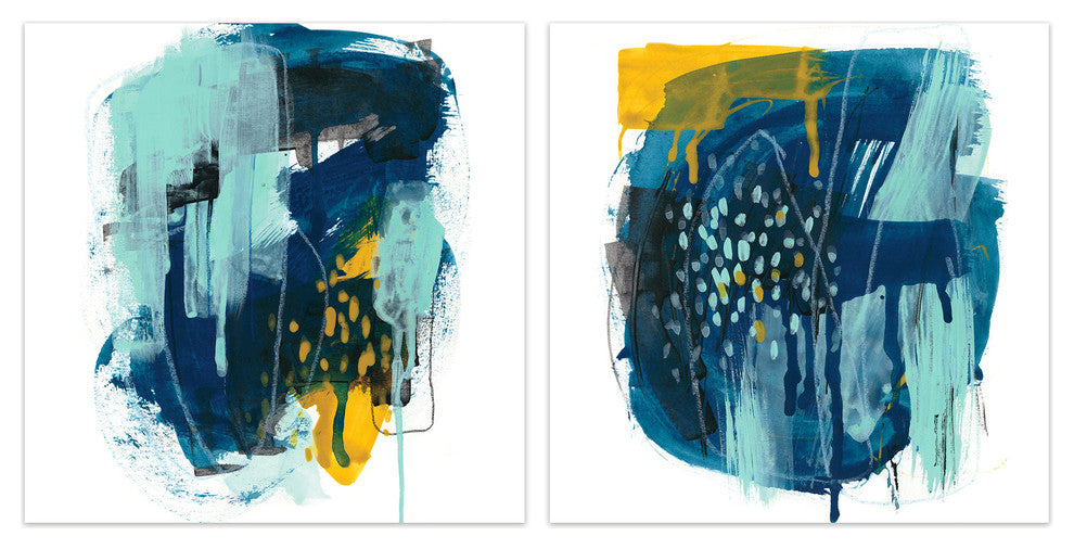 "Intuitive Motion" Blue Abstract Wall Art Free Floating Tempered Glass Print