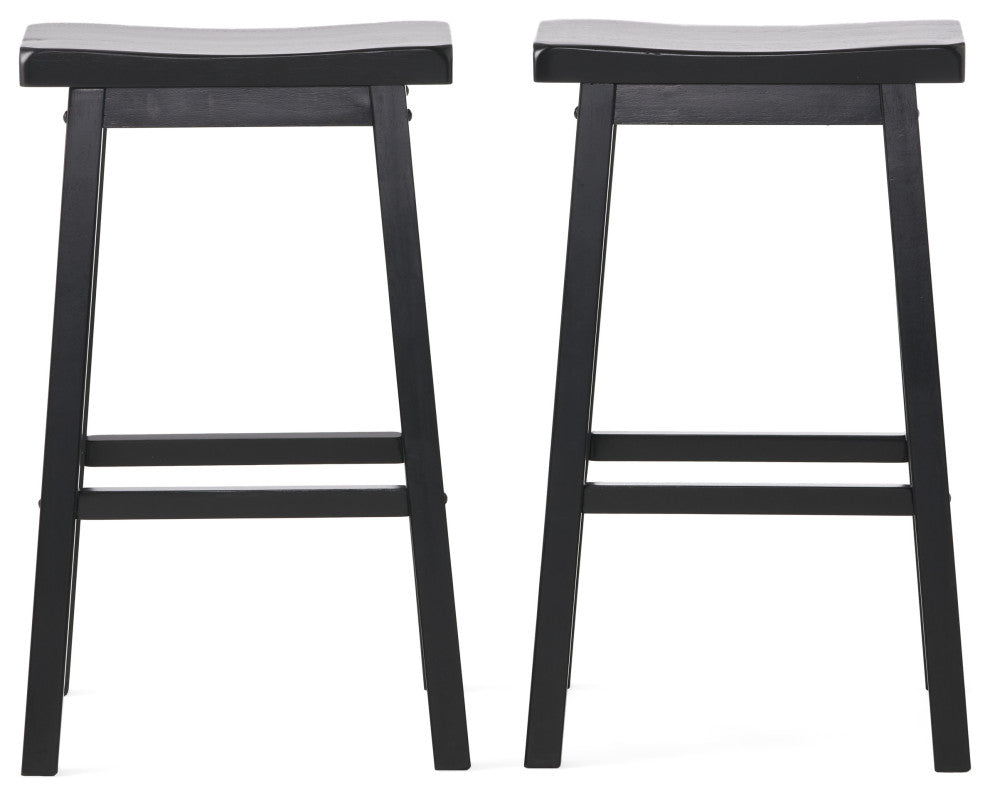GDF Studio Harrison Black Saddle Wood Bar Stools, Set of 2