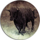 Bull Running On Vintage Paper, Animal Digital Disc Metal Wall Art, 23"