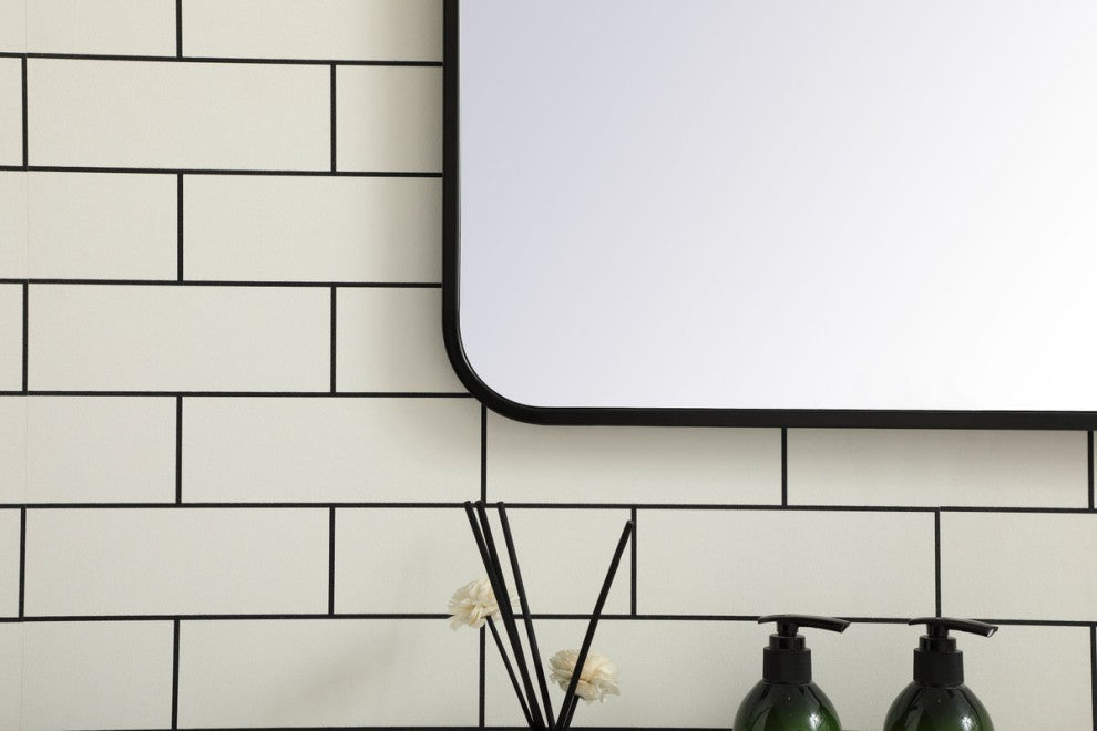 Ellis Soft Corner Metal Rectangular Mirror, Black, 30"x48"