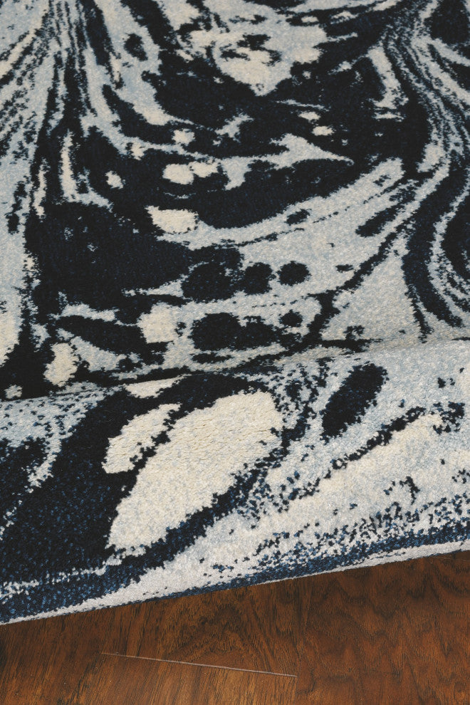 Watercolor Marble Plush Area Rug, Blue, 6'7"x9'6"