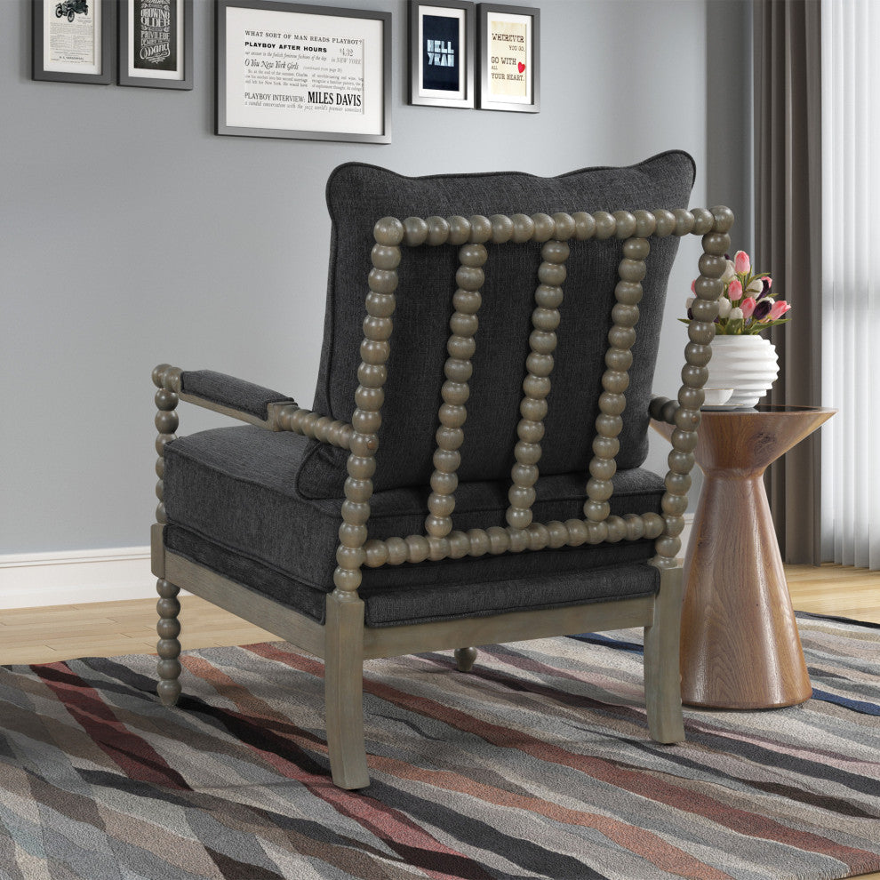 Hanako Transitional Accent Chair with Cushioned Wooden Arms, Charcoal/Antique Grey
