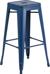 30" High Backless Distressed Antique Blue Metal Indoor-Outdoor Barstool