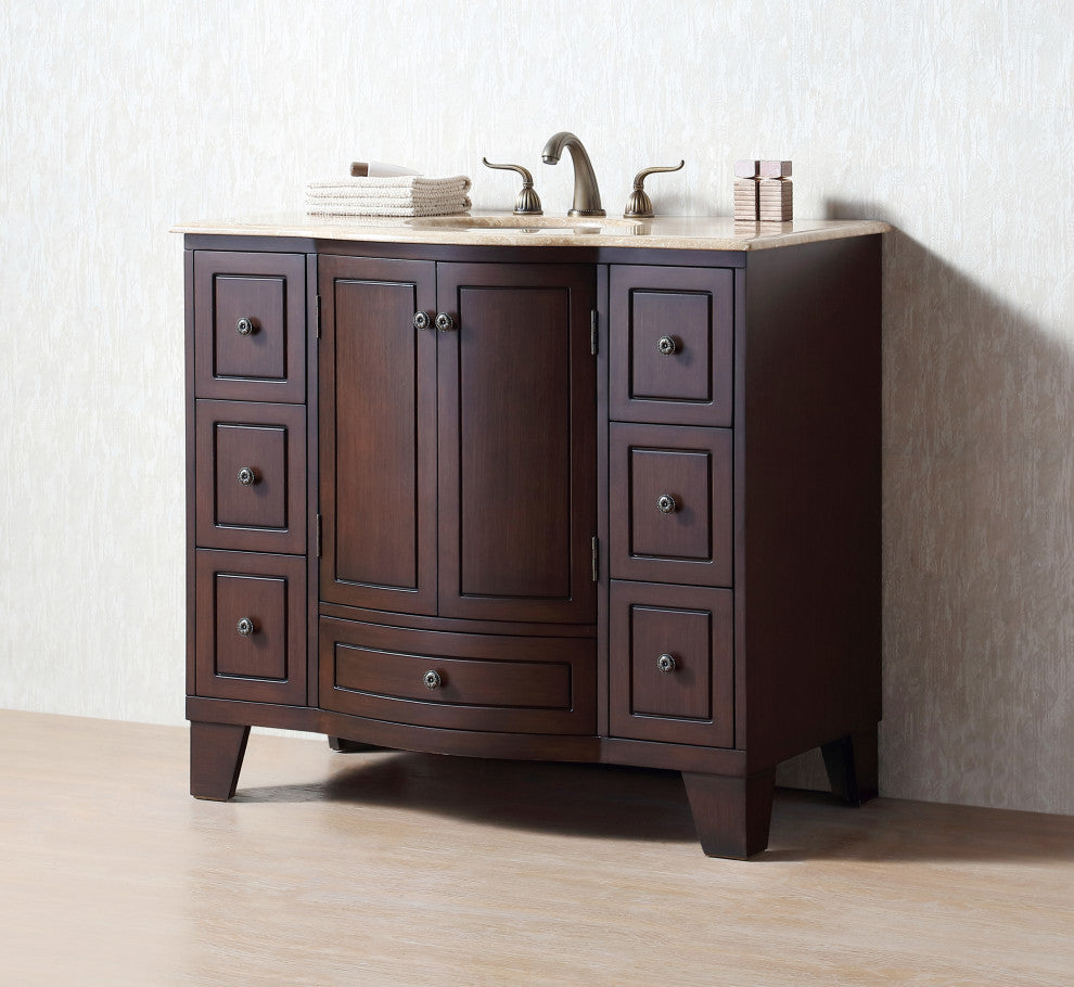 Alandra 40" Dark Cherry Single Sink Bathroom Vanity, Travertine Marble Top