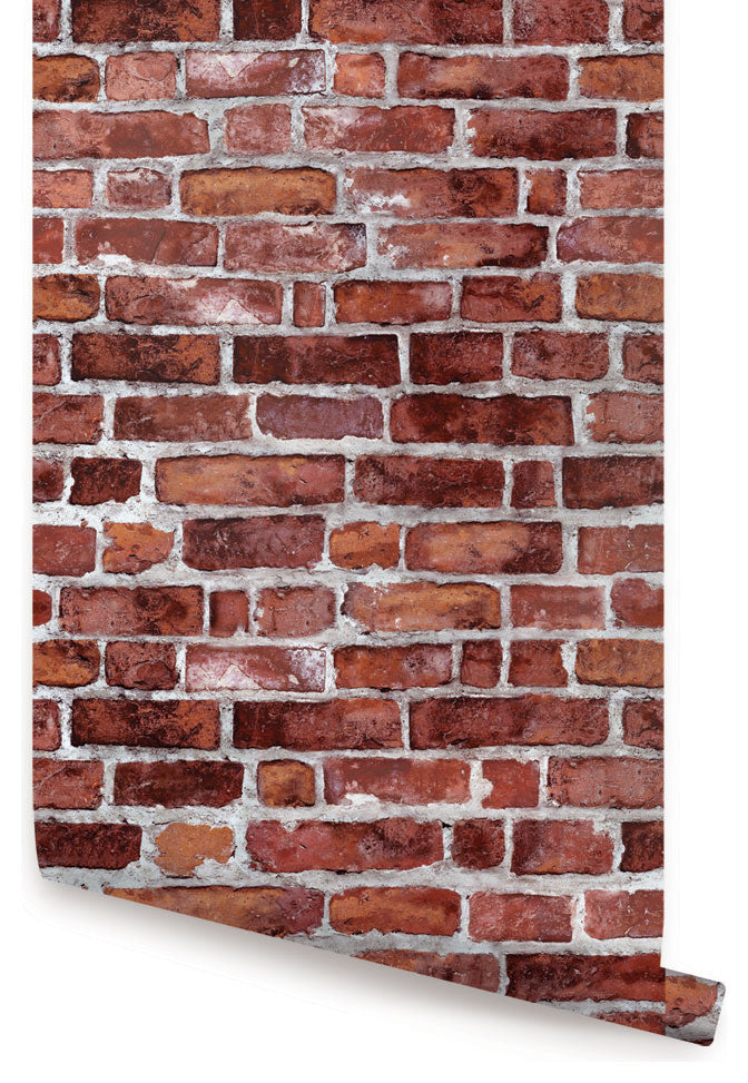 Brick Peel and Stick Vinyl Wallpaper, Red, 24"w X 108"h