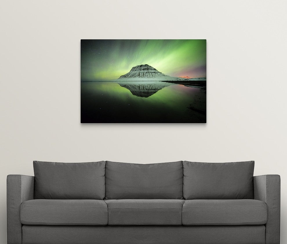 "Kirkjufell Aurora IV" Wrapped Canvas Art Print, 48"x32"x1.5"