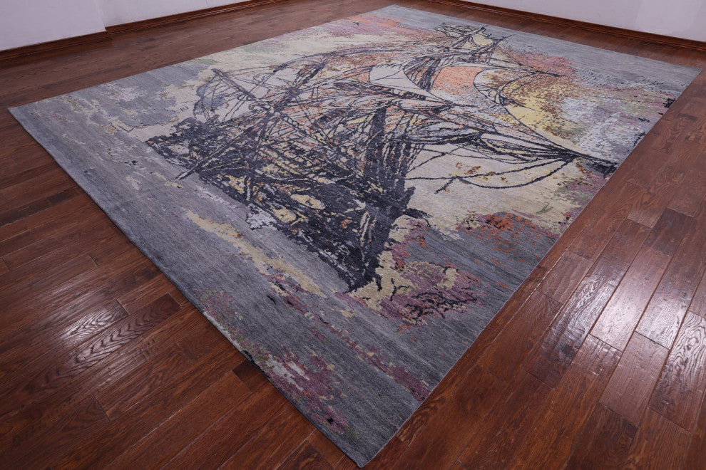 Sailing Ship Wool and Silk Handmade Rug 12' 0" X 15' 4" Q11606