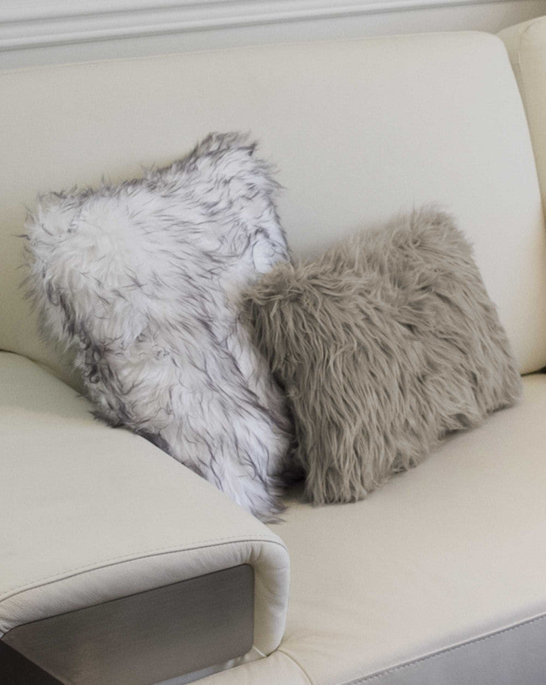 HomeRoots 12" x 20" x 5" Gray, Faux Pillow 2-Pack