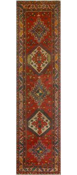 Fine Vintage Distressed Chike Red/Beige Runner, 3'4x13'9