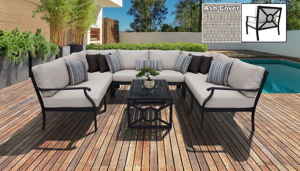 kathy ireland Madison Ave. 9 Piece Aluminum Patio Furniture Set 09c, Truffle