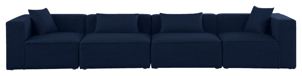Cube Upholstered Modular Sofa, Navy, 4-Piece: 2 Armless Chair, 2 Corner Chair, Linen Texured Fabric