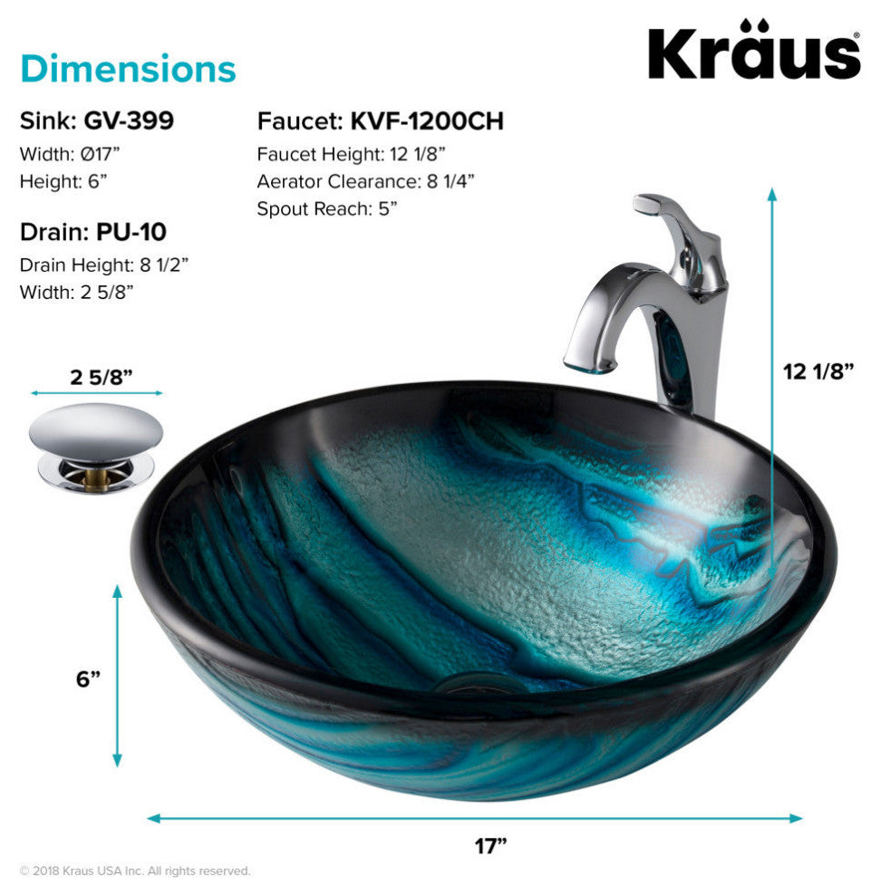 Glass Vessel Sink, Bathroom Arlo Faucet, PU Drain, Mounting Ring, Chrome