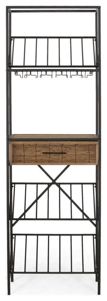 Broadwater Boho Industrial 21 Bottle Floor Wine Rack with Storage