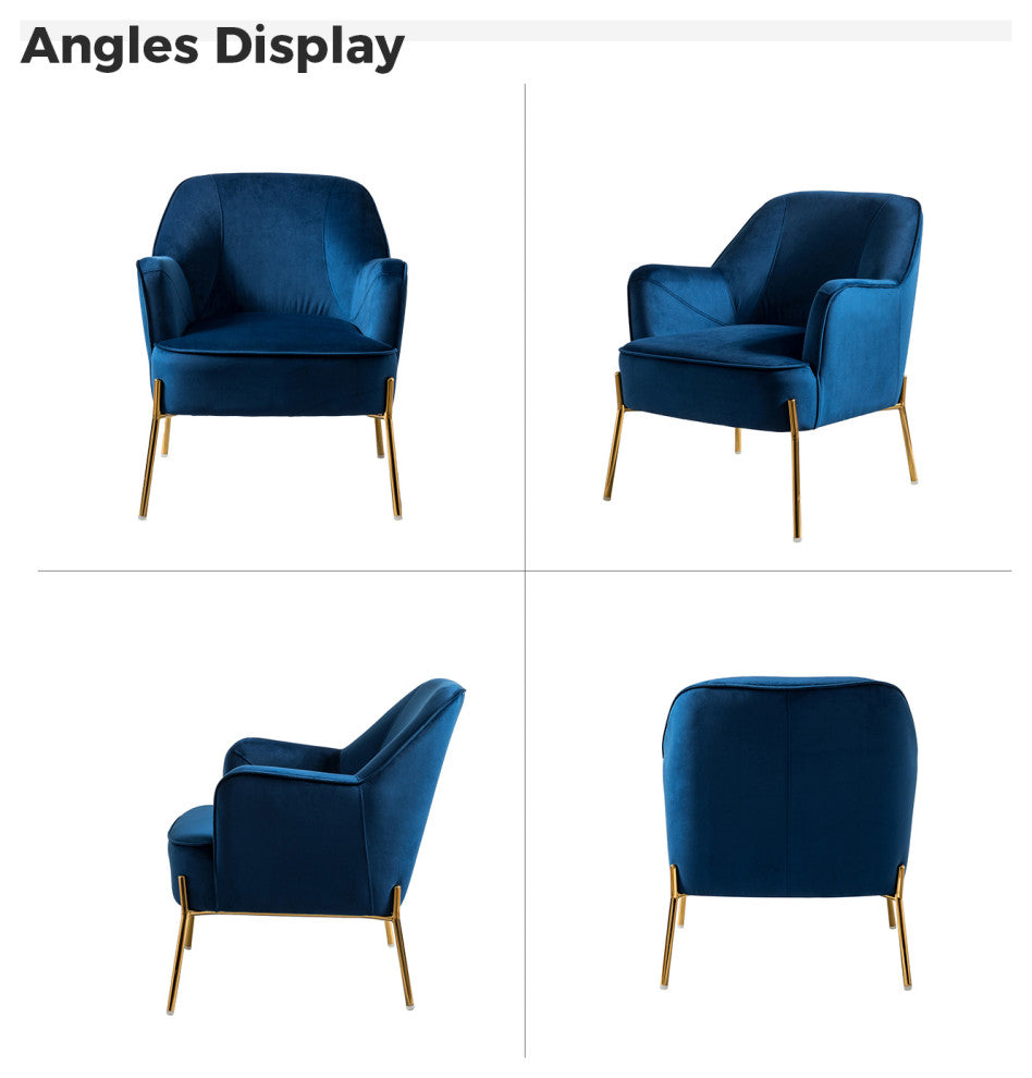 Nora Upholstered Velvet Accent Chair With Golden Base Set of 2, Navy