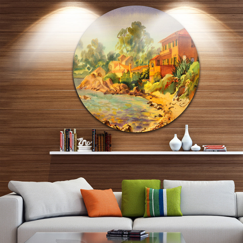 French Riviera, Landscape Large Disc Metal Wall Art, 36"