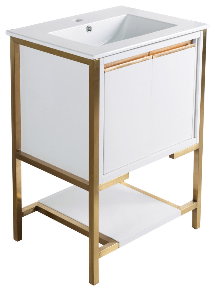 Marseille 24" Bathroom Vanity, White/Brushed Gold