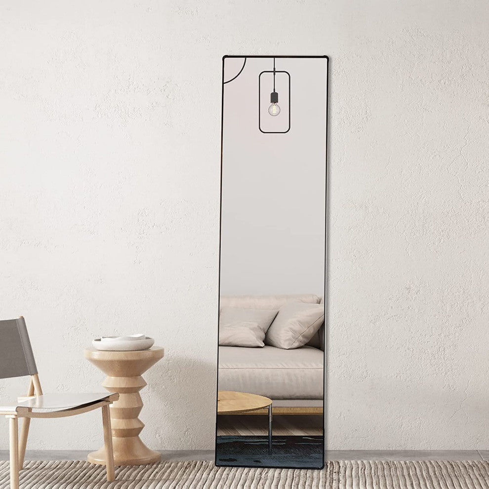 16" W x 61" H Rectangular Framed Freestanding Mirror, Black