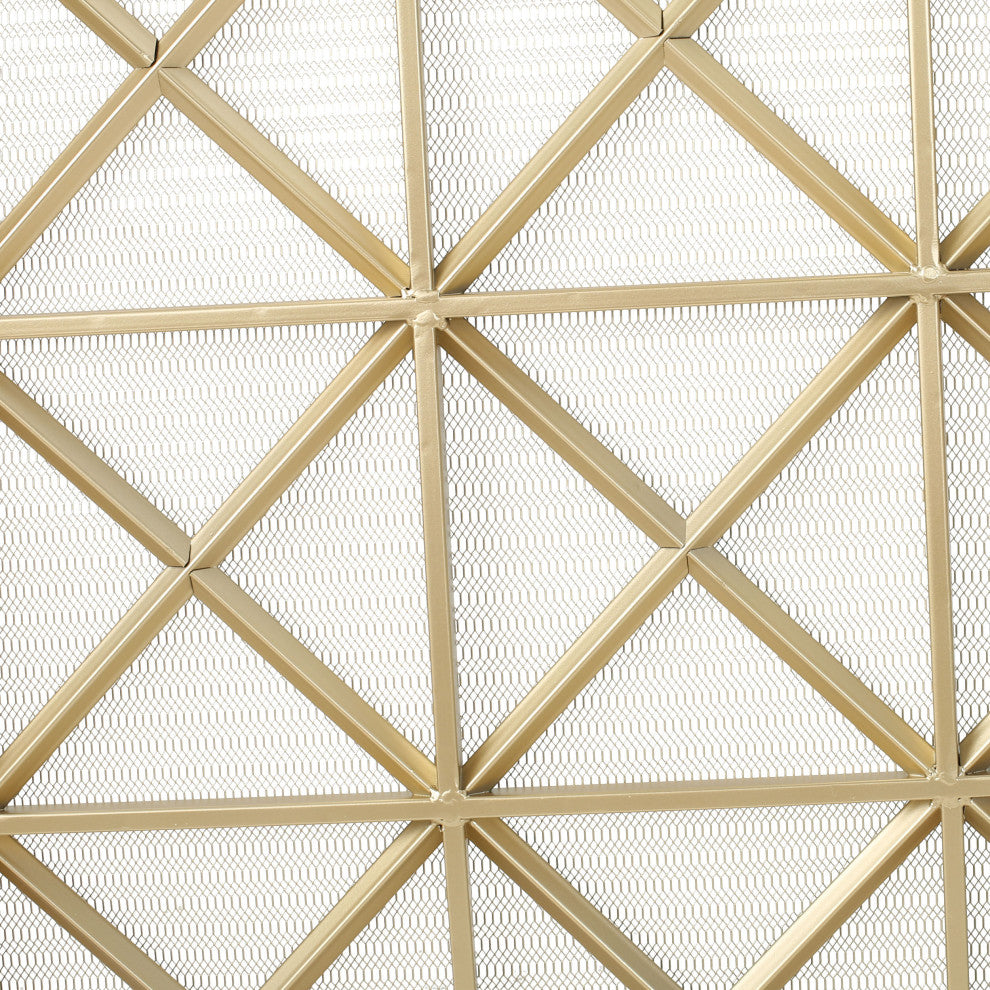 GDF Studio Mandralla 3-Paneled Iron Fireplace Screen, Gold