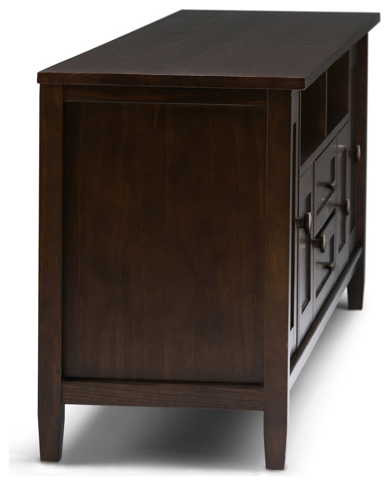 Warm Shaker SOLID WOOD 72" TV Media Stand For TVs up to 80", Dark Tobacco Brown