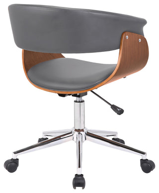 Bellevue Office Chair in Chrome Finish with Gray Faux Leather and Walnut Veneer