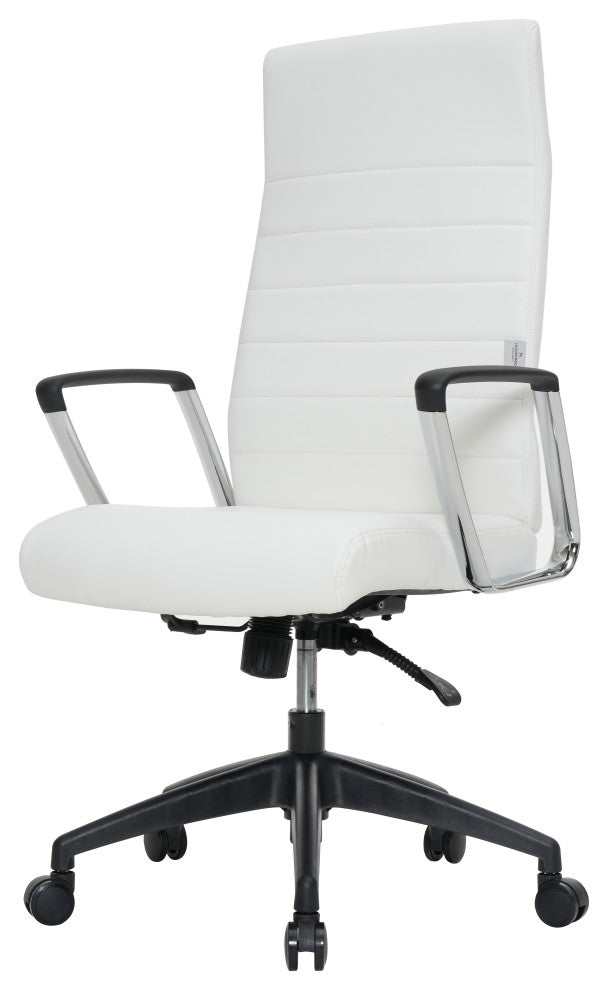 LeisureMod Hilton Modern High Back Leather Conference Office Chair, White