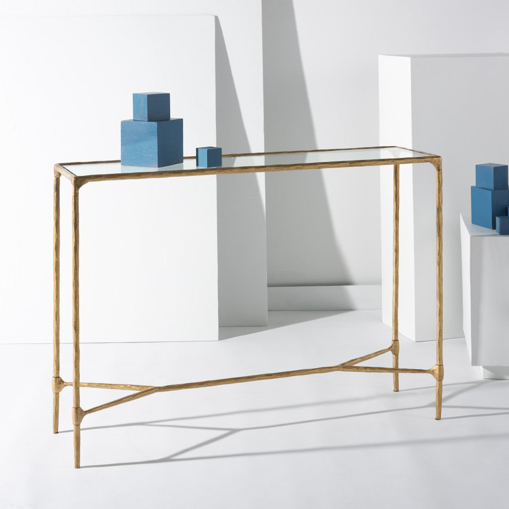 Safavieh Couture Isabellina Metal Console Table, Brass / Clear
