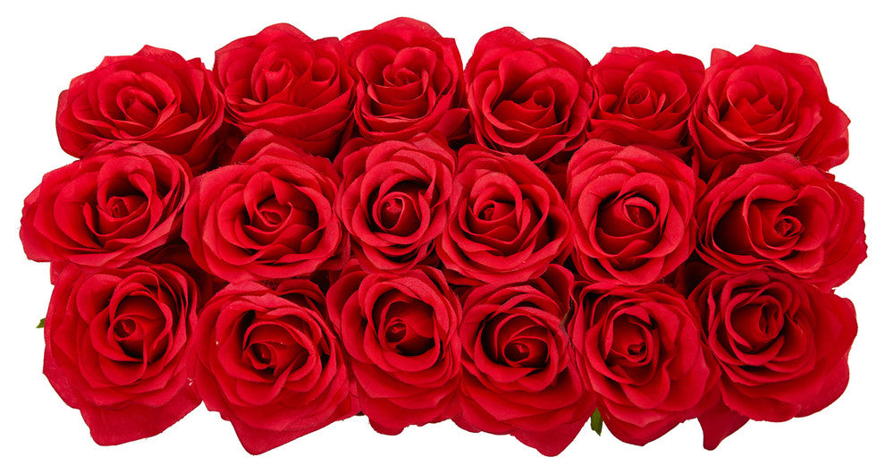 Dozen Silk Roses, Ceramic Rectangular Planter, Red
