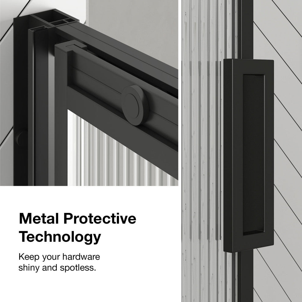 Stanford Sliding Fluted Alcove Shower Door, Black, Fluted Glass, 60"