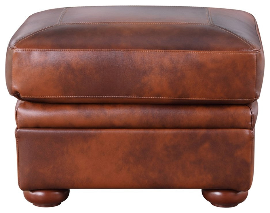 Leather Lusso Rowan Traditional Genuine Leather Ottoman in Marco Brown