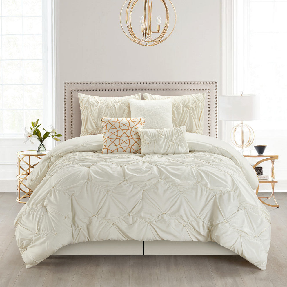 Istana Pintuck 7 Piece Comforter Set, White, California King
