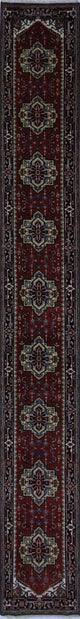 Heriz Serapi Red and Black Hand-Knotted Wool Rug, 3'x20'