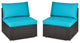 2PCS Patio Rattan Armless Sofa Sectional Conversation Furniture Set W/ Cushion