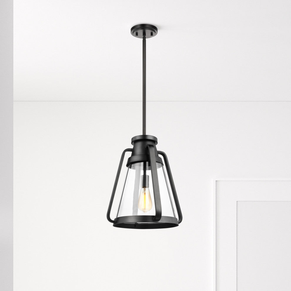 Everett 1-Light 18-Inch Pendant, Matte Black With Clear Glass