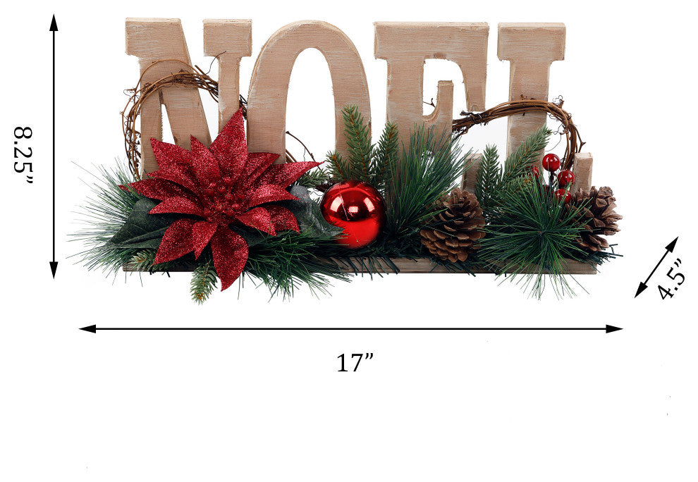 17" Wood NOEL Foral Sign, LG