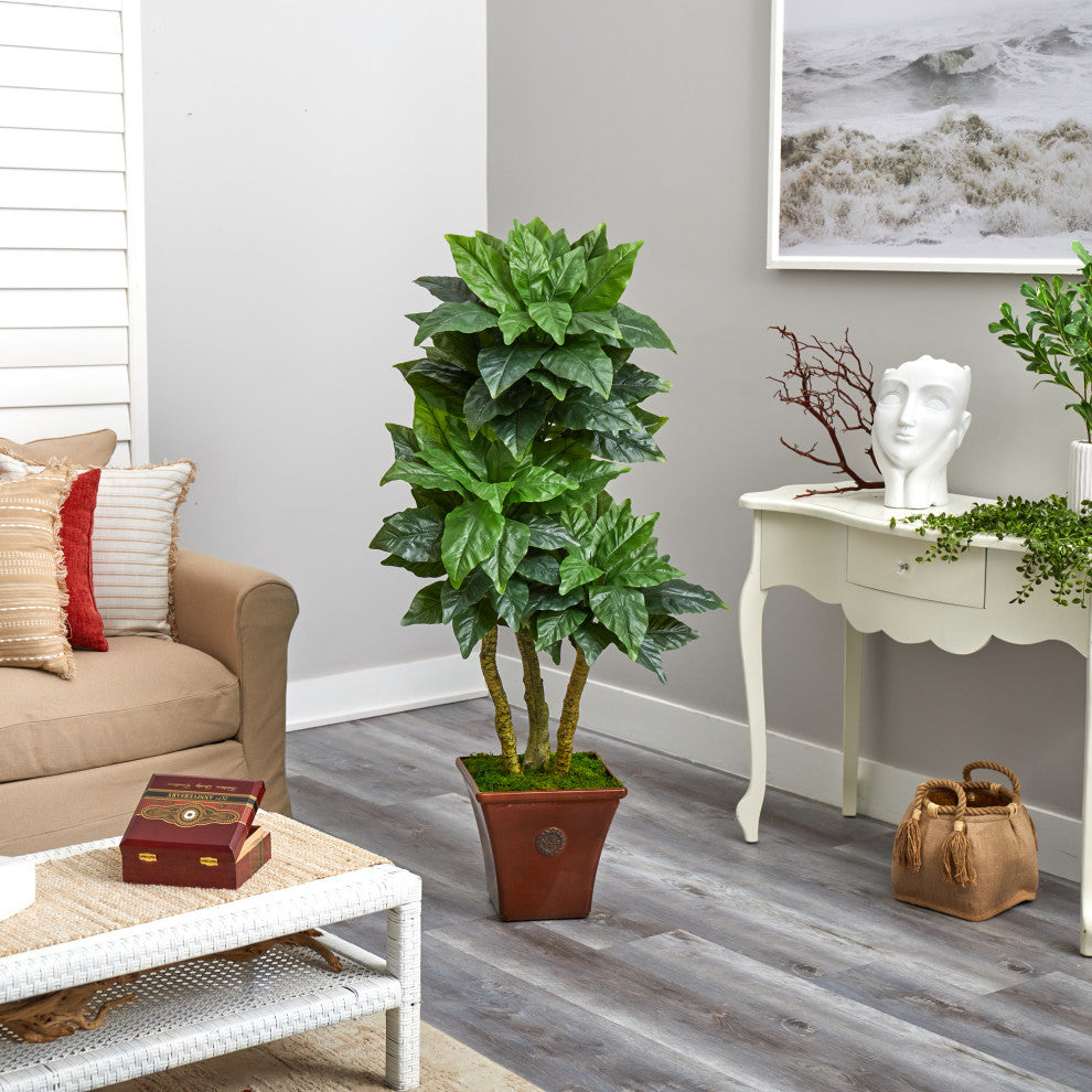 57" Bird Nest Artificial Tree, Brown Planter UV Resistant, Indoor/Outdoor