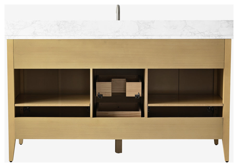 Vanity Art Freestanding Vanity, Natural Oak, 60", Single Sink, Brushed Nickel