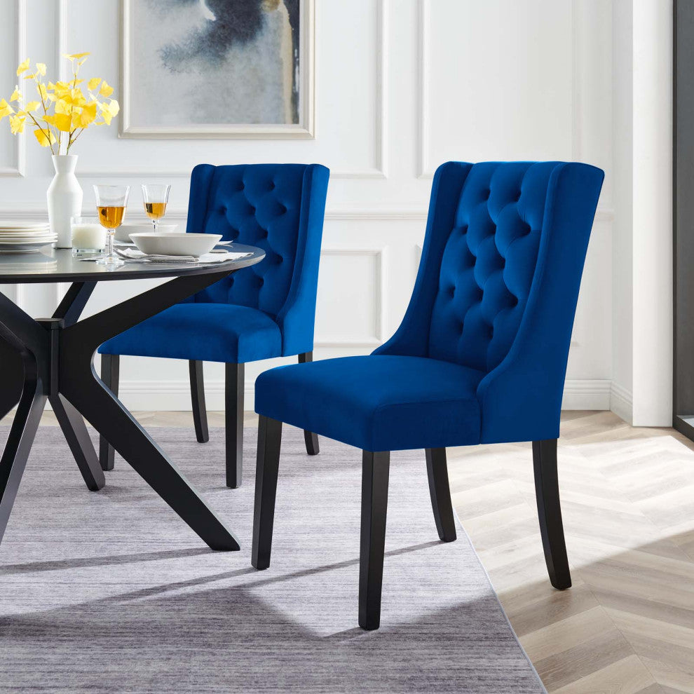 Side Dining Chair, Set of 2, Blue Navy, Velvet, Modern, Cafe Bistro Hospitality