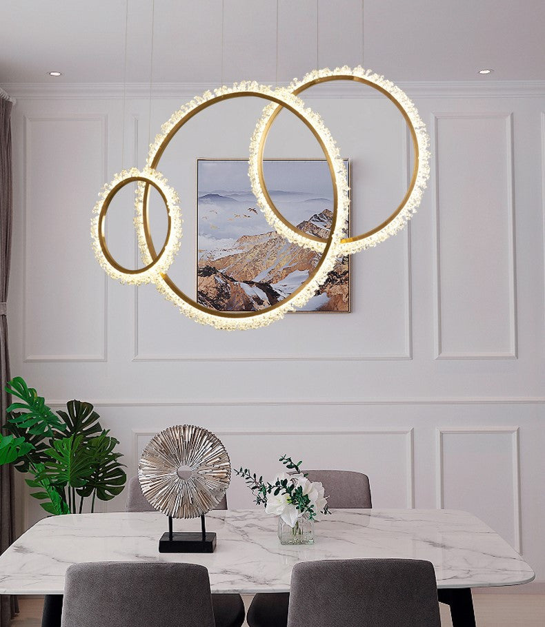 MIRODEMIÂ® Aarau | Crystal Pendant Light in the Shape of Rings, Dia15.7+23.6+31.5", Remote Dimming
