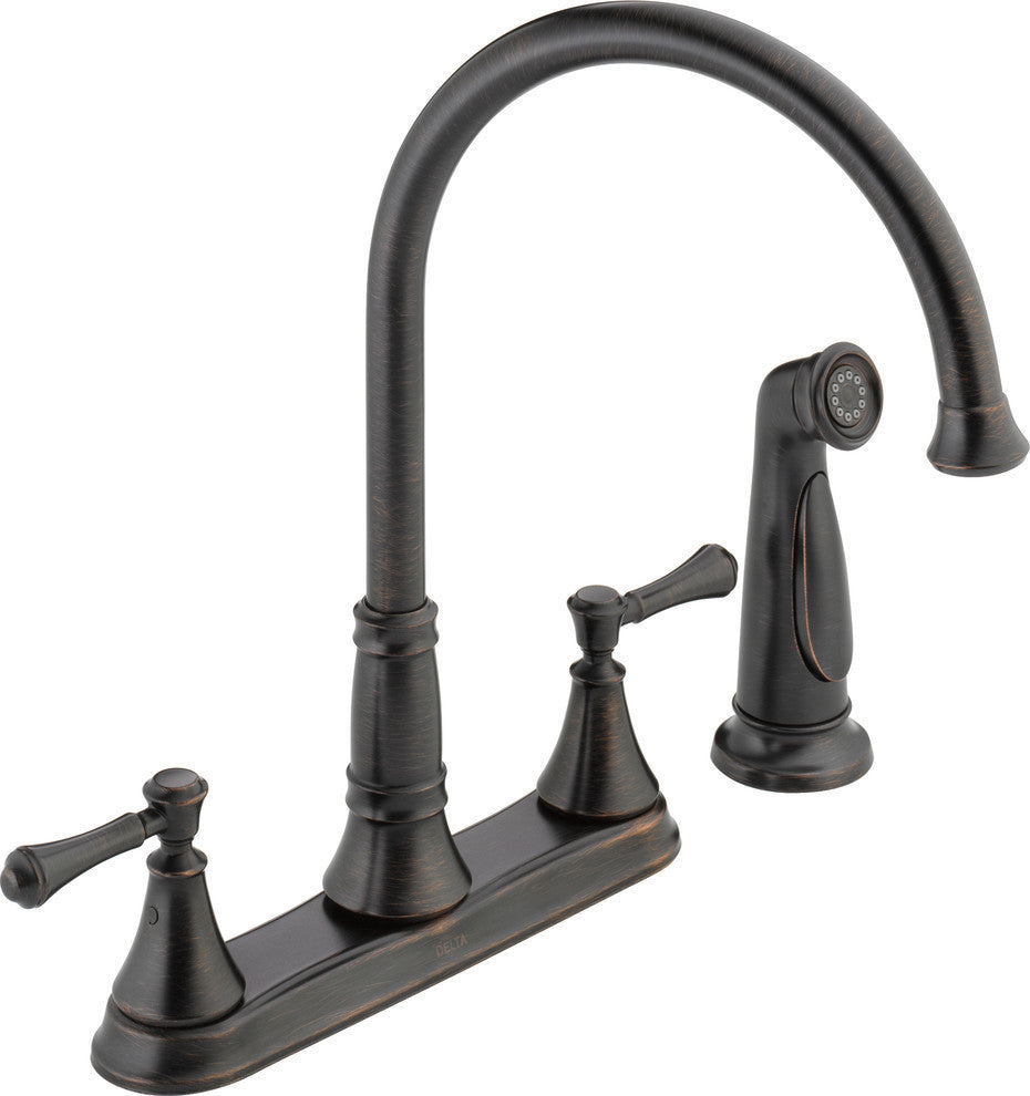 Delta Cassidy Two Handle Kitchen Faucet With Spray, Venetian Bronze, 2497LF-RB