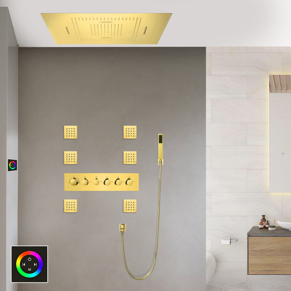 LED Rainfall Mist Shower System With Hand Shower, Touch Panel Light