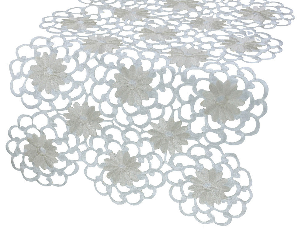 Daisy Splendor Table Runner, 15"x54", Ivory