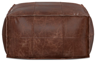 Sheffield Coffee table Pouf, Distressed Brown Leather