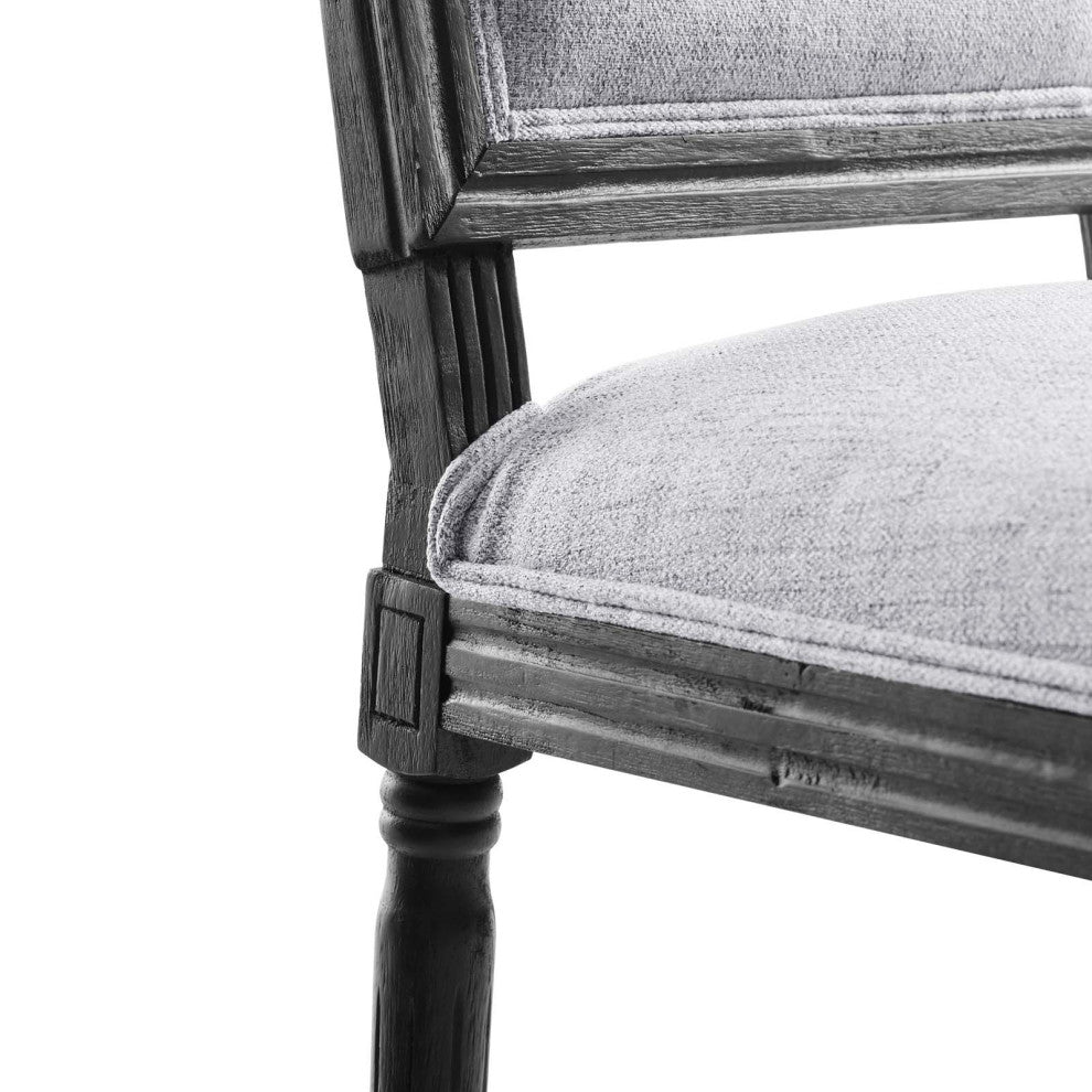 Court French Vintage Upholstered Fabric Dining Side Chair Black Light Gray