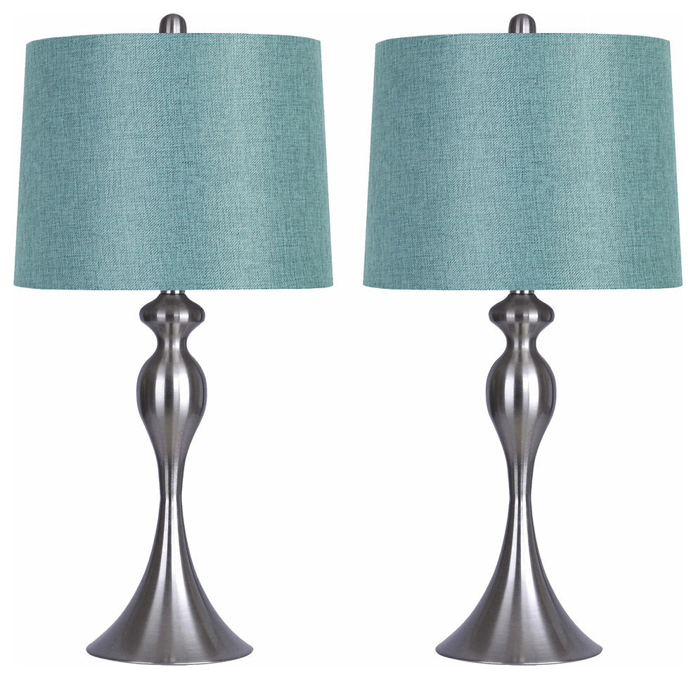 26.5 Brushed Nickel Table Lamps Turquoise Shade, Set of 2