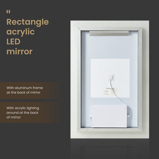 Beijing Rectangular Frameless LED Wall Bath Vanity Mirror, Acrylic, 24"w X 40"h