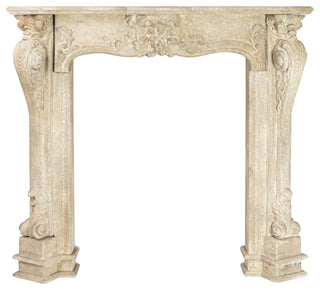 Decorative Wood Fireplace Mantel Ornate, Distressed Cream