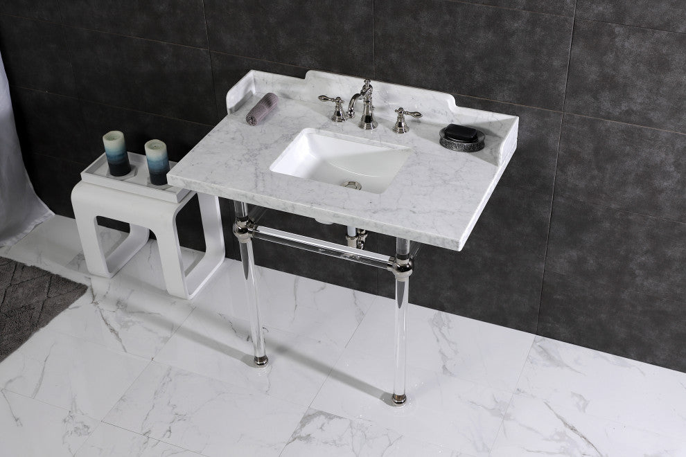 Kingston Brass LMS3630MASQ6 36" Carrara Marble Console Sink, Acrylic Legs