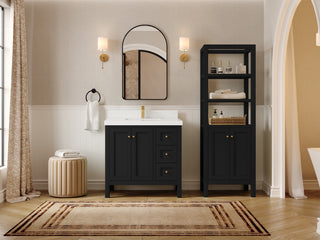 Nashville 36" Center Sink Bath Vanity, Black 2" White Quartz