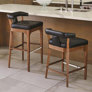 Moderno Counter Stool, Black Marble Leather