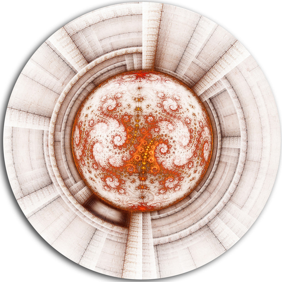Rounded Brown Fractal Flower, Abstract Disc Metal Wall Art, 36"